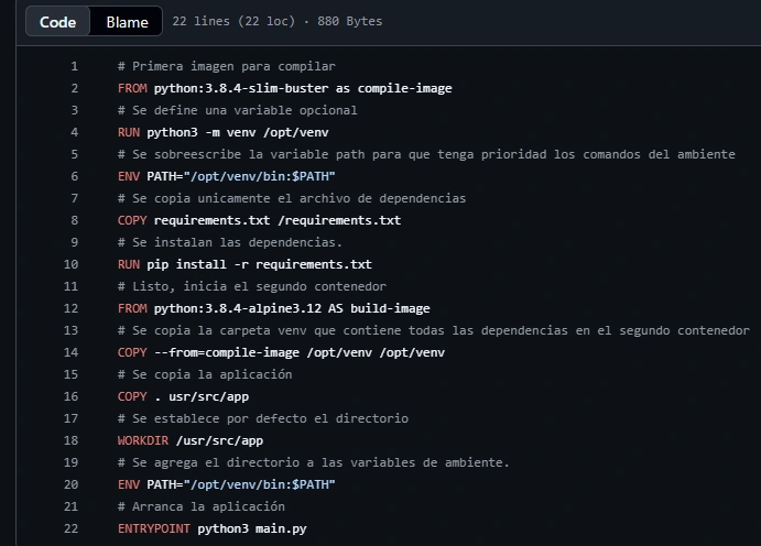 Fragmento de código Dockerfile multietapa
